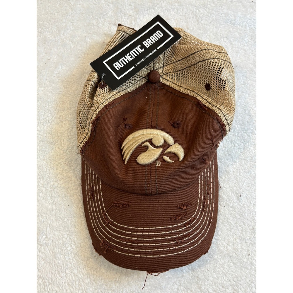 Authentic‎ Brand Iowa Hawkeyes Trucker Hat Brown Distressed Mesh ANF Cap Easton